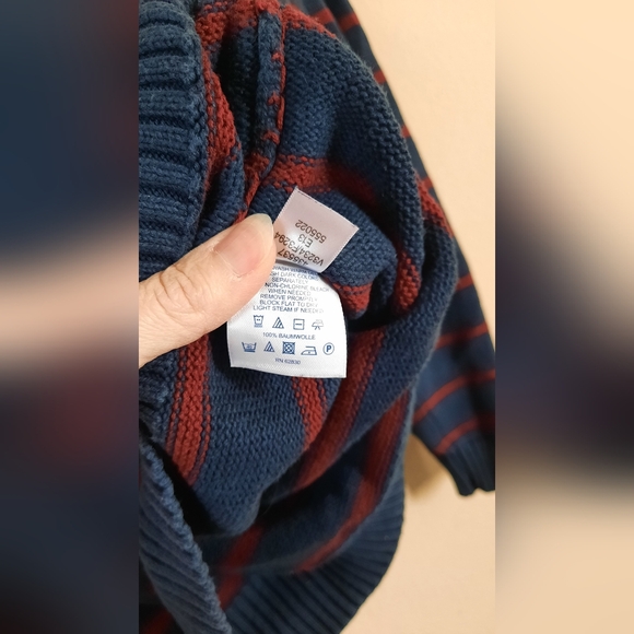 Lands End Cotton Striped Cardigan Pullover - Picture 2 of 5